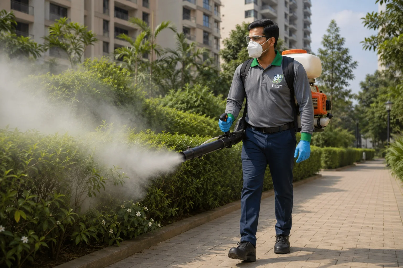 Mosquito Control treatment being carried out by a PMI technician
